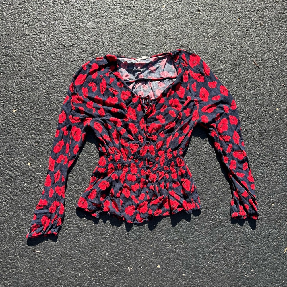 SPRINGFIELD Floral Red and Black Women's Top